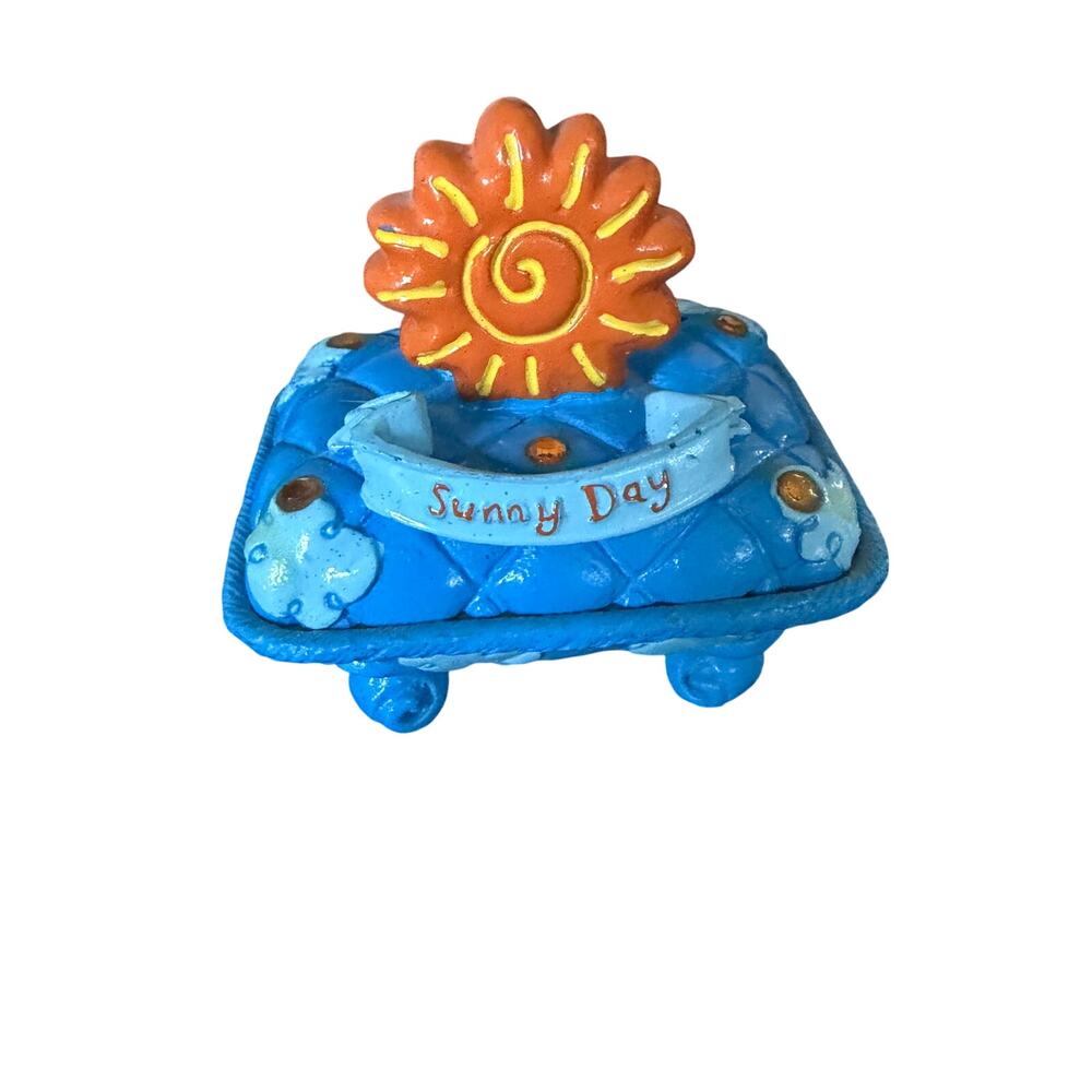 Vintage Y2K Claires Blue Orange Ceramic Sun Trinket Mini Treasure Box Celestial